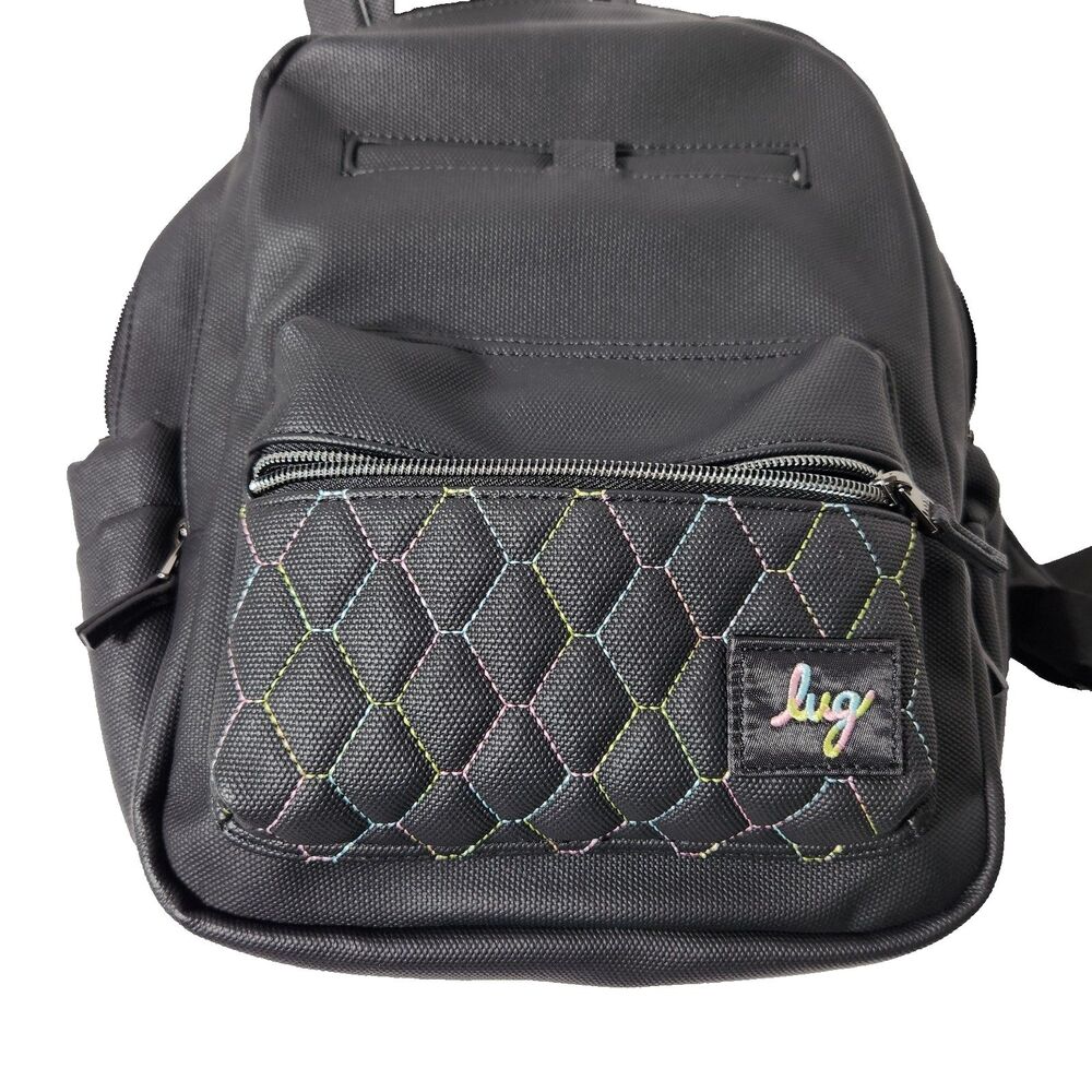 LUG Matte Luxe Cargo Mini Backpack Volley Black Vegan Faux Leather Top Handle - Picture 11 of 16
